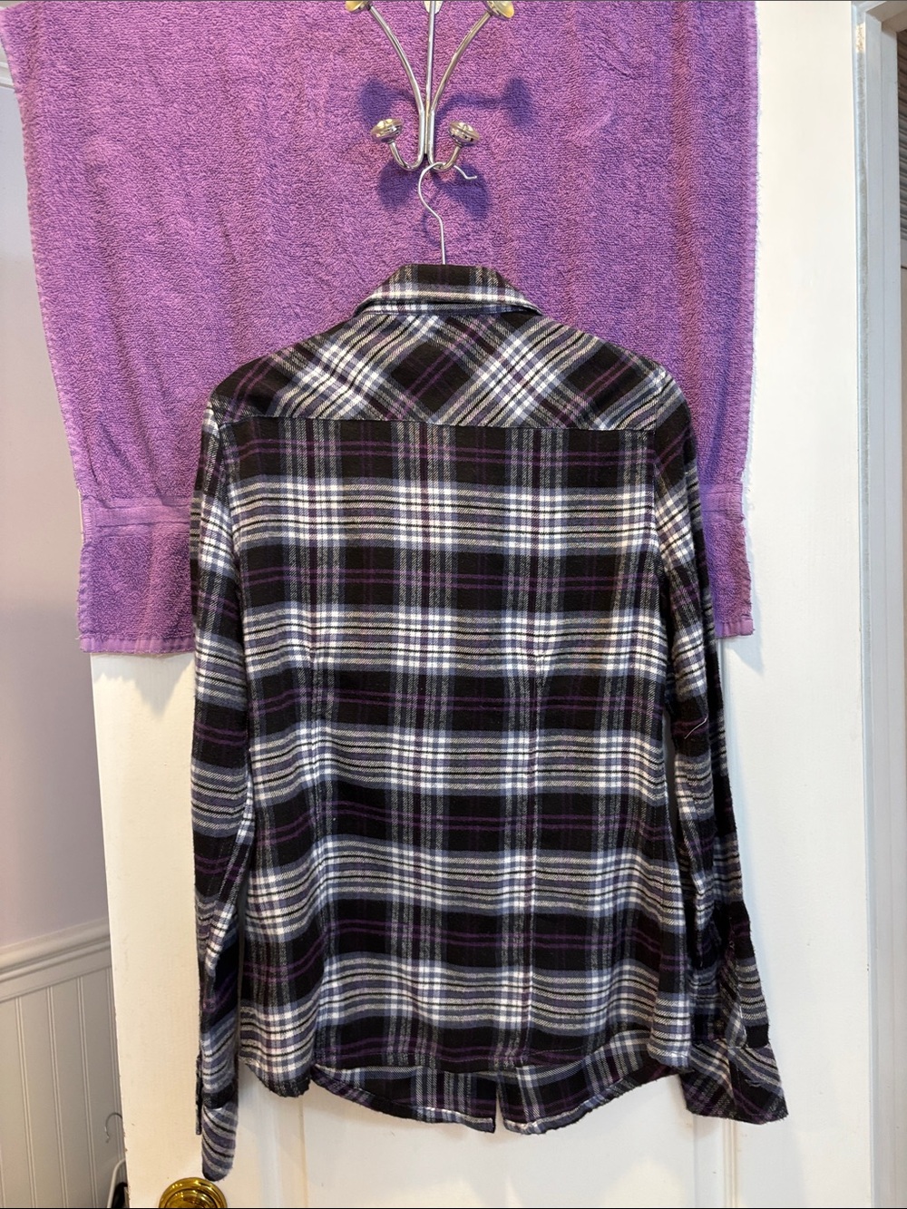 NWOT Crystal Embellishment Plaid Button-Down Shirt - Black & Purple - Picture 6 of 7